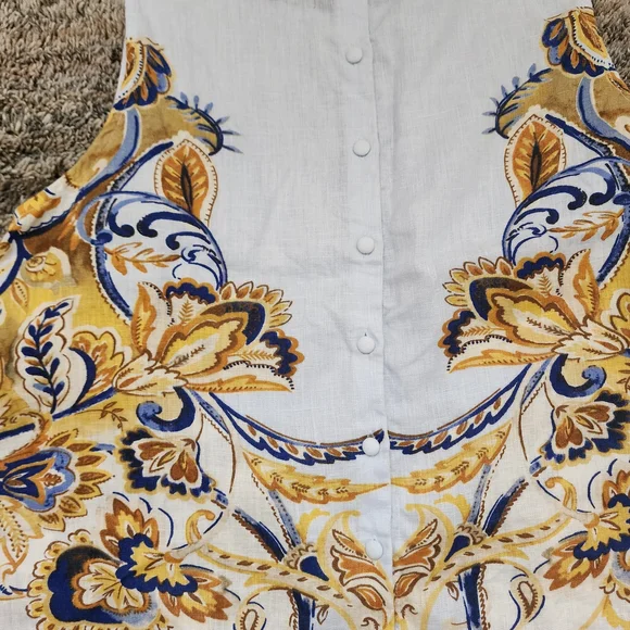 Joie 100% Linen. Floral Print Top and Shorts Set - White and Yellow - Picture 13 of 16